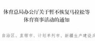 国家体育总局：中超CBA马拉松等人群聚集性活动暂不恢复