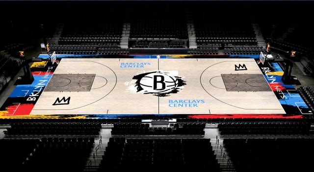 篮网队本赛季城市版球馆地板出炉