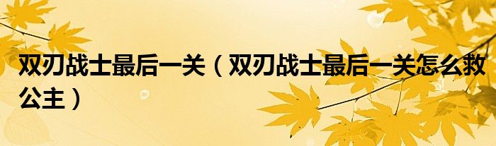 双刃战士最后一关怎么打